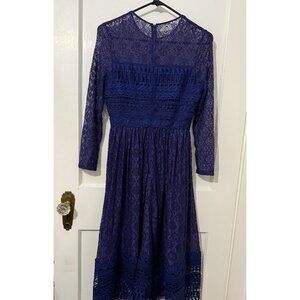 ASOS Premium lace midi skater dress in navy